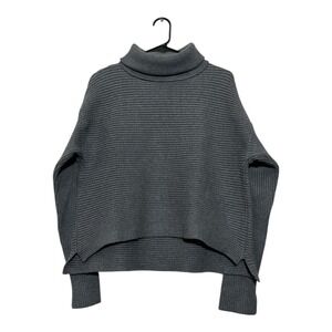 ZARA KNIT Gray Ribbed High Turtleneck Boxy Cozy Thick Cropped  Sweater‎ Size M